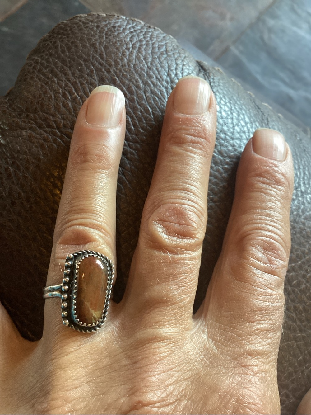 Ring Petrified Wood Native American made old 6